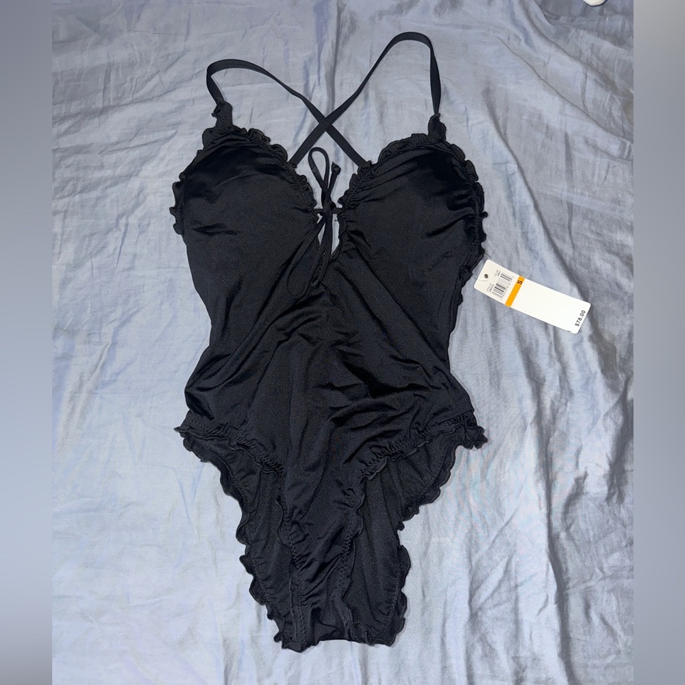 NWT | super cute black ruffle lace one piece